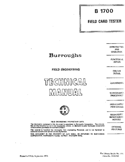 burroughs 2102380 B1700cardTstr Sep76  burroughs B1700 2102380_B1700cardTstr_Sep76.pdf