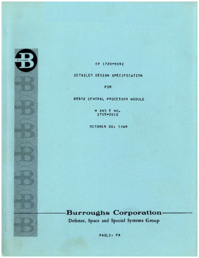 burroughs 1720-5592AC B8502 Detailed Design Specification Oct69  burroughs B8500 1720-5592AC_B8502_Detailed_Design_Specification_Oct69.pdf