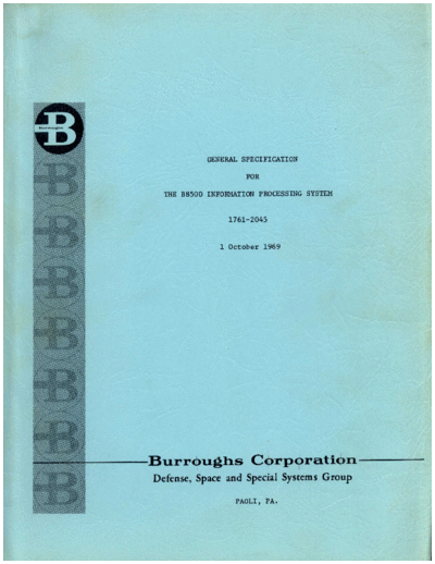 burroughs 1761-2045AC B8500 General Specification Oct69  burroughs B8500 1761-2045AC_B8500_General_Specification_Oct69.pdf