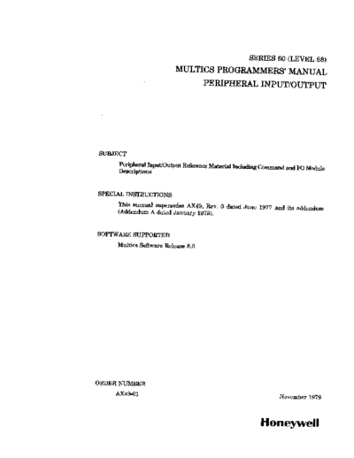 honeywell AX49-01C MPM periphIO Jul82  honeywell multics AX49-01C_MPM_periphIO_Jul82.pdf