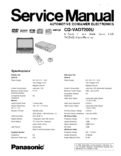 panasonic Panasonic CQVAD7200U [SM]  panasonic Monitor Panasonic_CQVAD7200U_[SM].pdf