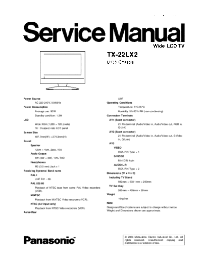 panasonic Panasonic LH35 TX-22LX2 [SM]  panasonic Monitor Panasonic_LH35_TX-22LX2_[SM].pdf