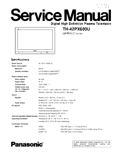 panasonic Panasonic TH-42PX600U [SM]  panasonic Monitor Panasonic_TH-42PX600U_[SM].pdf