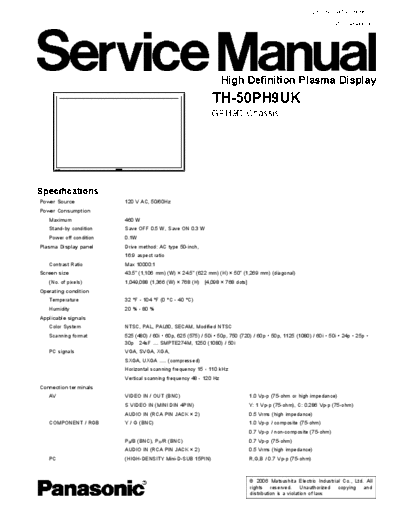 panasonic Panasonic TH-50PH9UK [SM]  panasonic Monitor Panasonic_TH-50PH9UK_[SM].pdf