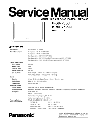 panasonic Panasonic TH-50PV500E [SM]  panasonic Monitor Panasonic_TH-50PV500E_[SM].pdf