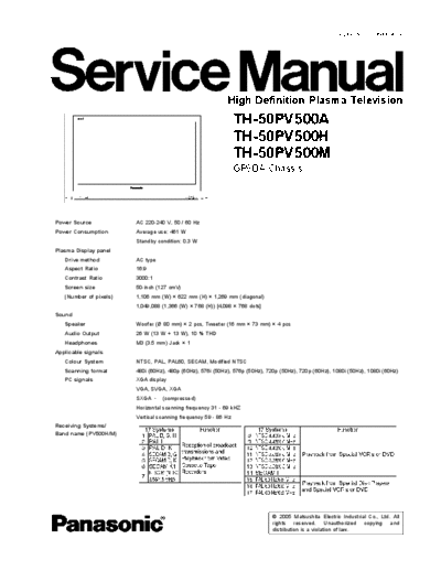 panasonic Panasonic TH-50PV500M TH-50PV500H [SM]  panasonic Monitor Panasonic_TH-50PV500M_TH-50PV500H_[SM].pdf