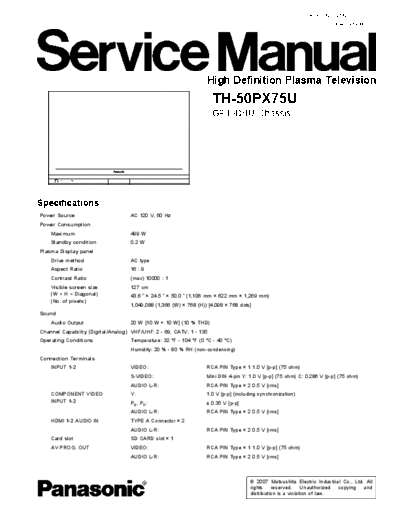 panasonic Panasonic TH-50PX75U [SM]  panasonic Monitor Panasonic_TH-50PX75U_[SM].pdf