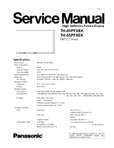 panasonic Panasonic TH-65PF9BK TH-65PF9EK [SM]  panasonic Monitor Panasonic_TH-65PF9BK_TH-65PF9EK_[SM].pdf