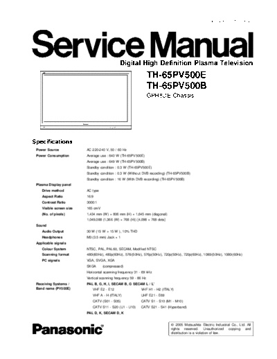 panasonic Panasonic TH-65PV500E TH-65PV500B [SM]  panasonic Monitor Panasonic_TH-65PV500E_TH-65PV500B_[SM].pdf