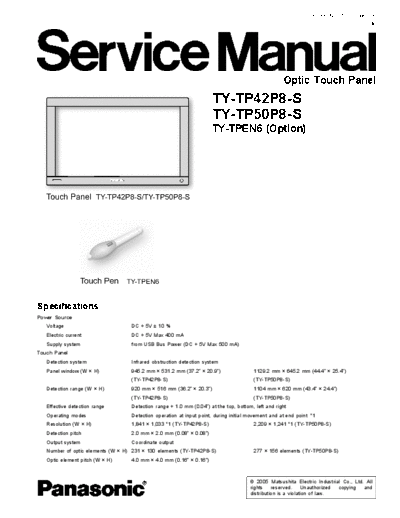 panasonic Panasonic TY-TP42P8-S TY-TP50P8-S [SM]  panasonic Monitor Panasonic_TY-TP42P8-S_TY-TP50P8-S_[SM].pdf