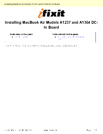 apple Installing-DC-In-Board-852  apple MacBook Air MacBook Air Models A1237 and A1304 Installing-DC-In-Board-852.pdf