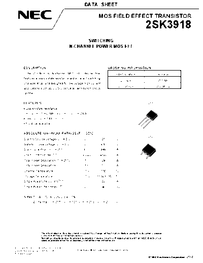 Various 2SK3918-ZK - SWITCHING N-CHANNEL POWER MOSFET  . Electronic Components Datasheets Various 2SK3918-ZK - SWITCHING N-CHANNEL POWER MOSFET.pdf