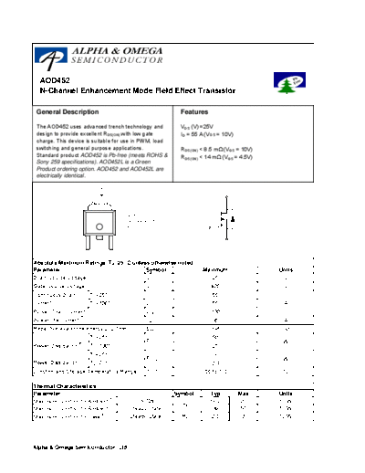 Various AOD452 - N-Channel Enhancement Mode Field Effect Transistor  . Electronic Components Datasheets Various AOD452 - N-Channel Enhancement Mode Field Effect Transistor.pdf