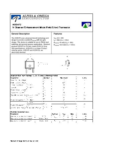 Various AOD472 - N-Channel Enhancement Mode Field Effect Transistor  . Electronic Components Datasheets Various AOD472 - N-Channel Enhancement Mode Field Effect Transistor.pdf