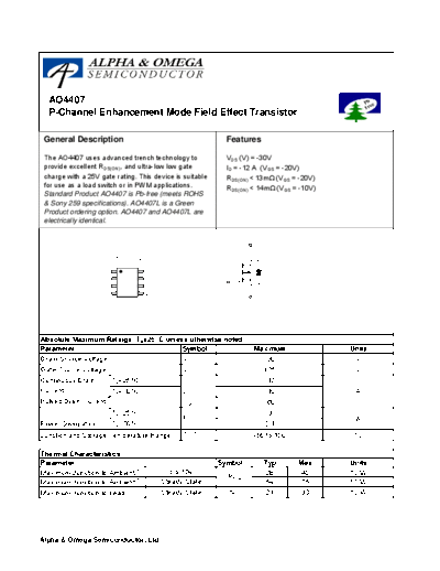 Various AO4407 - P-Channel Enhancement Mode Field Effect Transistor  . Electronic Components Datasheets Various AO4407 - P-Channel Enhancement Mode Field Effect Transistor.pdf