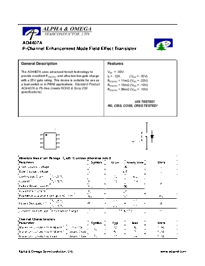 Various AO4407A - P-Channel Enhancement Mode Field Effect Transistor  . Electronic Components Datasheets Various AO4407A - P-Channel Enhancement Mode Field Effect Transistor.pdf