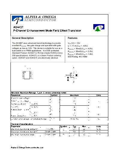 Various AO4437 - P-Channel Enhancement Mode Field Effect Transistor  . Electronic Components Datasheets Various AO4437 - P-Channel Enhancement Mode Field Effect Transistor.pdf