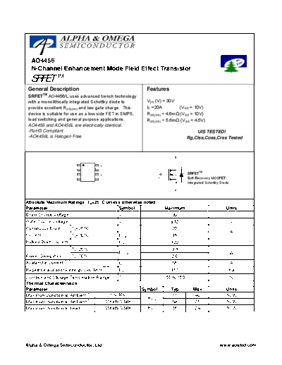 Various AO4456 - N - Channel Enhancement Mode Field Effect Transistor  . Electronic Components Datasheets Various AO4456 - N - Channel Enhancement Mode Field Effect Transistor.pdf
