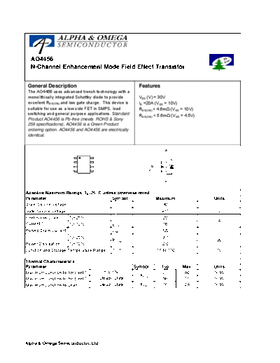 Various AO4456 - N-Channel Enhancement Mode Field Effect Transistor  . Electronic Components Datasheets Various AO4456 - N-Channel Enhancement Mode Field Effect Transistor.pdf
