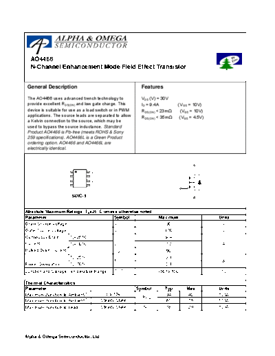 Various AO4466 - N-Channel Enhancement Mode Field Effect Transistor  . Electronic Components Datasheets Various AO4466 - N-Channel Enhancement Mode Field Effect Transistor.pdf