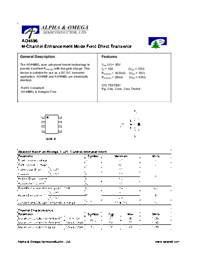 Various AO4496 - N-Channel Enhancement Mode Field Effect Transistor  . Electronic Components Datasheets Various AO4496 - N-Channel Enhancement Mode Field Effect Transistor.pdf