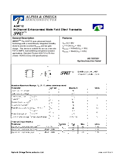 Various AO4712 - N-Channel Enhancement Mode Field Effect Transistor  . Electronic Components Datasheets Various AO4712 - N-Channel Enhancement Mode Field Effect Transistor.pdf