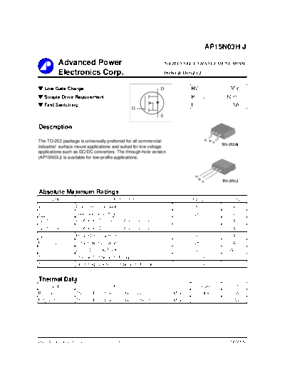 Various AP15N03H - N-CHANNEL ENHANCEMENT MODE  . Electronic Components Datasheets Various AP15N03H - N-CHANNEL ENHANCEMENT MODE.pdf