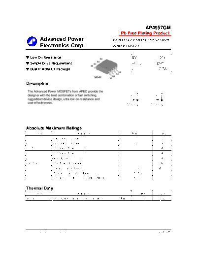 Various AP4957GM - P-CHANNEL ENHANCEMENT MODE POWER MOSFET  . Electronic Components Datasheets Various AP4957GM - P-CHANNEL ENHANCEMENT MODE POWER MOSFET.pdf