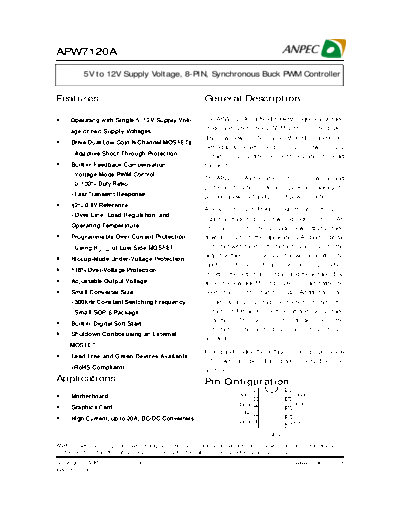 Various APW7120A - 5V to 12V Supply Voltage, 8-PIN, Synchronous Buck PWM Controller  . Electronic Components Datasheets Various APW7120A - 5V to 12V Supply Voltage, 8-PIN, Synchronous Buck PWM Controller.pdf