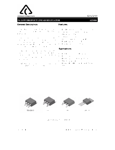 Various AZ1084D-ADJE1 - 5A LOW DROPOUT LINEAR REGULATOR  . Electronic Components Datasheets Various AZ1084D-ADJE1 - 5A LOW DROPOUT LINEAR REGULATOR.pdf