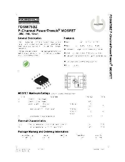 Various FDS6675BZ 08 - P-Channel PowerTrench MOSFET  . Electronic Components Datasheets Various FDS6675BZ_08 - P-Channel PowerTrench MOSFET.pdf