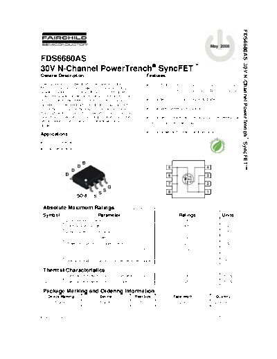 Various FDS6680AS 08 - 30V N-Channel PowerTrench SyncFET - Fairchild Semiconductor  . Electronic Components Datasheets Various FDS6680AS_08 - 30V N-Channel PowerTrench SyncFET - Fairchild Semiconductor.pdf