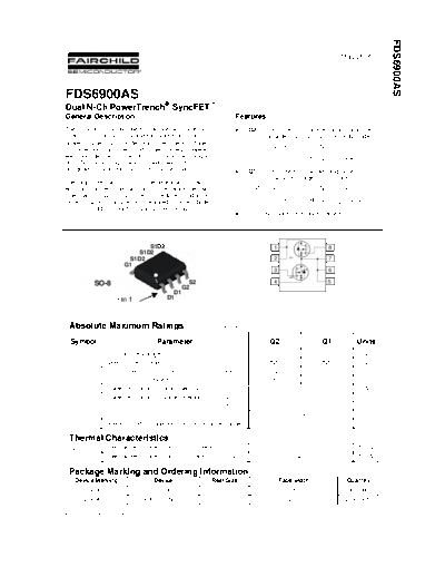 Various FDS6900AS NL - Dual N-Ch PowerTrench SyncFET  . Electronic Components Datasheets Various FDS6900AS_NL - Dual N-Ch PowerTrench SyncFET.pdf