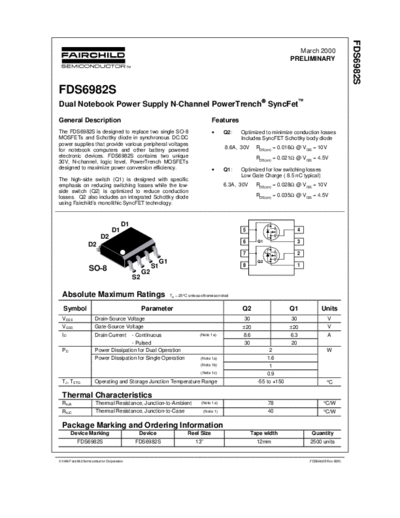 Various FDS6982S - Dual Notebook Power Supply N-Channel PowerTrench SyncFet  . Electronic Components Datasheets Various FDS6982S - Dual Notebook Power Supply N-Channel PowerTrench SyncFet.pdf
