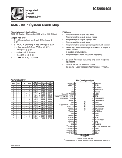 Various ICS950405 - AMD - K8 System Clock Chip  . Electronic Components Datasheets Various ICS950405 - AMD - K8 System Clock Chip.pdf