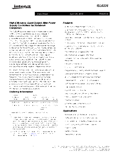 Various ISL6236 - High-Efficiency, Quad-Output, Main Power Supply Controllers for Notebook Computers  . Electronic Components Datasheets Various ISL6236 - High-Efficiency, Quad-Output, Main Power Supply Controllers for Notebook Computers .pdf