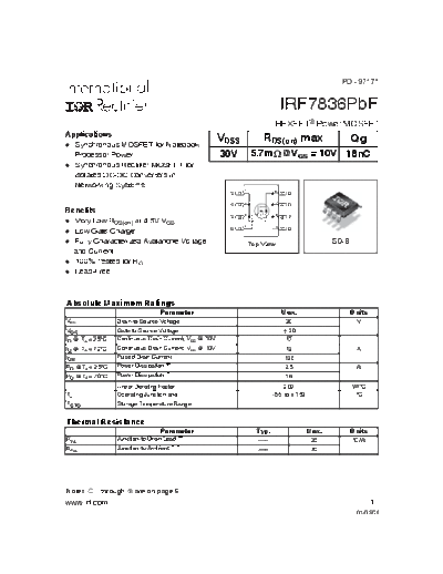 Various IRF7836PBF - N Channel - HEXFET Power MOSFET  . Electronic Components Datasheets Various IRF7836PBF - N Channel - HEXFET Power MOSFET.pdf