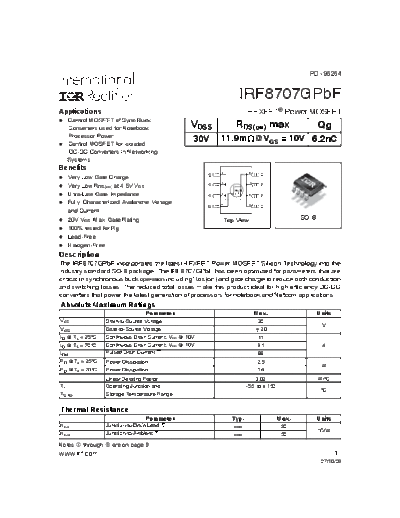 Various IRF8707GPBF  . Electronic Components Datasheets Various IRF8707GPBF.pdf