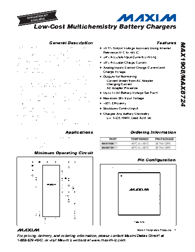 Various MAX8724ETI - Low-Cost Multichemistry Battery Chargers  . Electronic Components Datasheets Various MAX8724ETI - Low-Cost Multichemistry Battery Chargers.pdf
