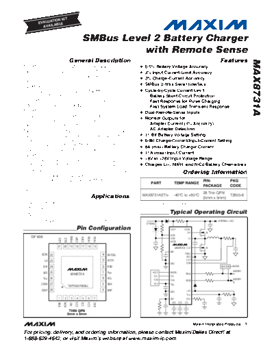 Various MAX8731AETI - SMBus Level 2 Battery Charger with Remote Sense  . Electronic Components Datasheets Various MAX8731AETI - SMBus Level 2 Battery Charger with Remote Sense.pdf