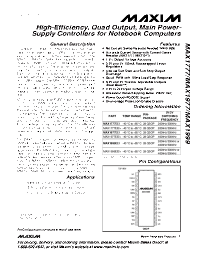 Various MAX1999 - High-Efficiency, Quad Output, Main Power- Supply Controllers for Notebook Computers  . Electronic Components Datasheets Various MAX1999 - High-Efficiency, Quad Output, Main Power- Supply Controllers for Notebook Computers.pdf