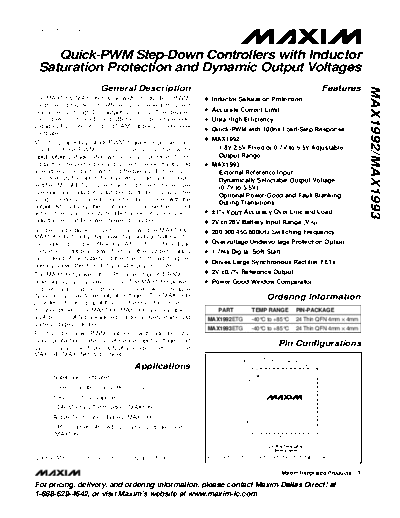 Various MAX1992 - Quick-PWM Step-Down Controllers with Inductor Saturation Protection and Dynamic Output Vol  . Electronic Components Datasheets Various MAX1992 - Quick-PWM Step-Down Controllers with Inductor Saturation Protection and Dynamic Output Voltages.pdf