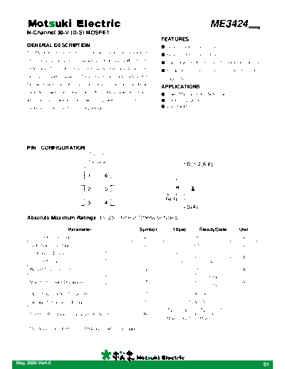 Various ME3424 - N-Channel 30-V (D-S) MOSFET  . Electronic Components Datasheets Various ME3424 - N-Channel 30-V (D-S) MOSFET.pdf