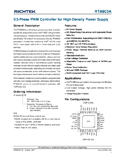 Various RT8803A - 2-3-Phase PWM Controller for High-Density Power Supply  . Electronic Components Datasheets Various RT8803A - 2-3-Phase PWM Controller for High-Density Power Supply.pdf