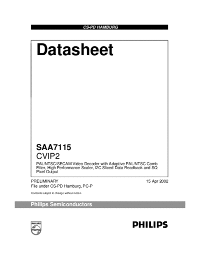 . Electronic Components Datasheets SAA7115 Datasheet nN noBookm  . Electronic Components Datasheets Various SAA7115_Datasheet_nN_noBookm.pdf