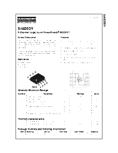 Various SI4835DY - P-Channel Logic Level PowerTrench MOSFET  . Electronic Components Datasheets Various SI4835DY - P-Channel Logic Level PowerTrench MOSFET.pdf