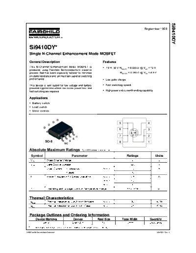 Various SI9410DY - Single N-Channel Enhancement Mode MOSFET  . Electronic Components Datasheets Various SI9410DY - Single N-Channel Enhancement Mode MOSFET.pdf
