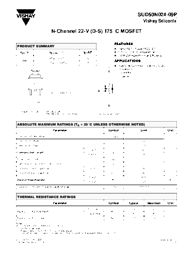 Various SUD50N024-09P - N-Channel 22-V (D-S) 175C MOSFET  . Electronic Components Datasheets Various SUD50N024-09P - N-Channel 22-V (D-S) 175C MOSFET.pdf