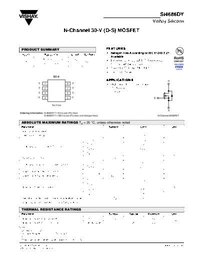 Various Si4686DY - N-Channel 30-V (D-S) MOSFET  . Electronic Components Datasheets Various Si4686DY - N-Channel 30-V (D-S) MOSFET.pdf