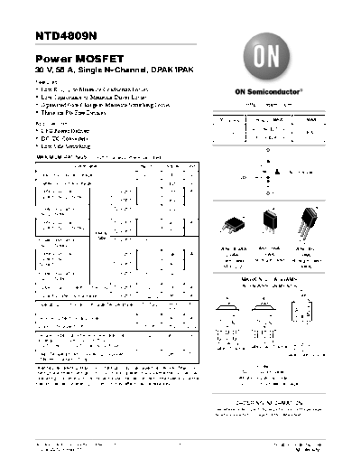 Various TD4809N-1G - Power MOSFET 30 V, 58 A, Single N--Channel, DPAK-IPAK  . Electronic Components Datasheets Various TD4809N-1G - Power MOSFET 30 V, 58 A, Single N--Channel, DPAK-IPAK.pdf